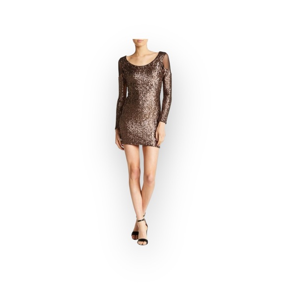 new Dress Population ☼ Sequin Body Con Cut Out Back Cocktail Dress ☼ Bronze ☼ - Picture 11 of 16